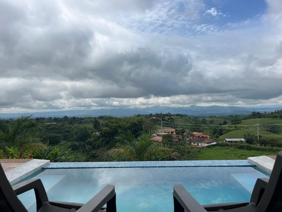 Day, Natural landscape, View (from property/room), Balcony/Terrace, Mountain view, Pool view, Swimming pool, Sunrise, Sunset
