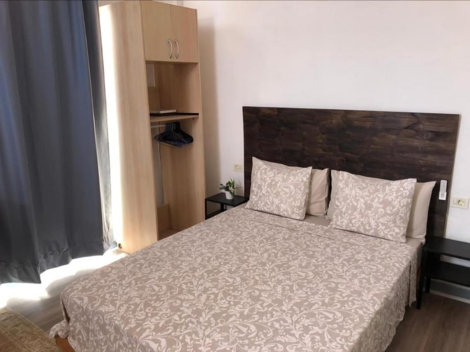 Bed, wardrobe
