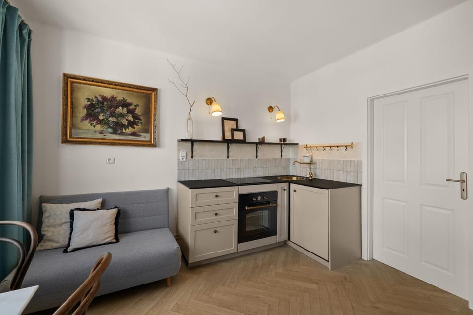 Kitchen or kitchenette, oven, stove