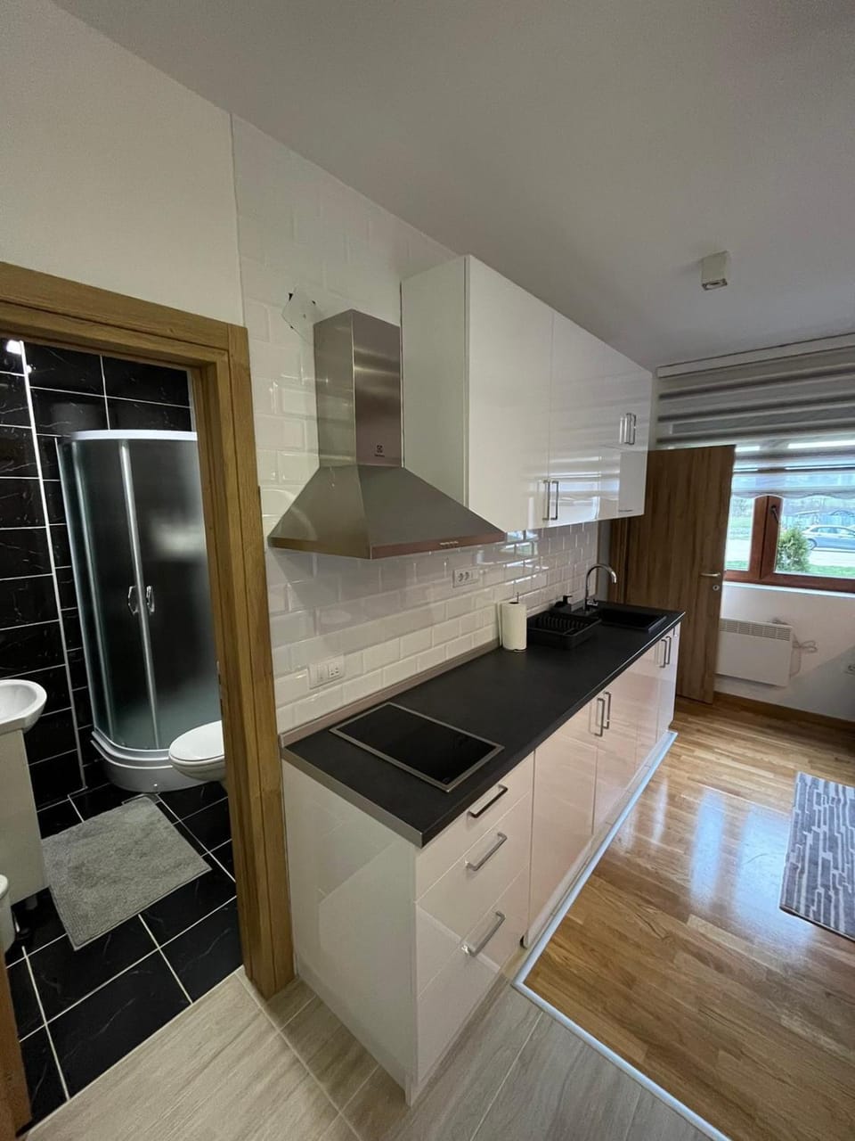 Kitchen or kitchenette, stove
