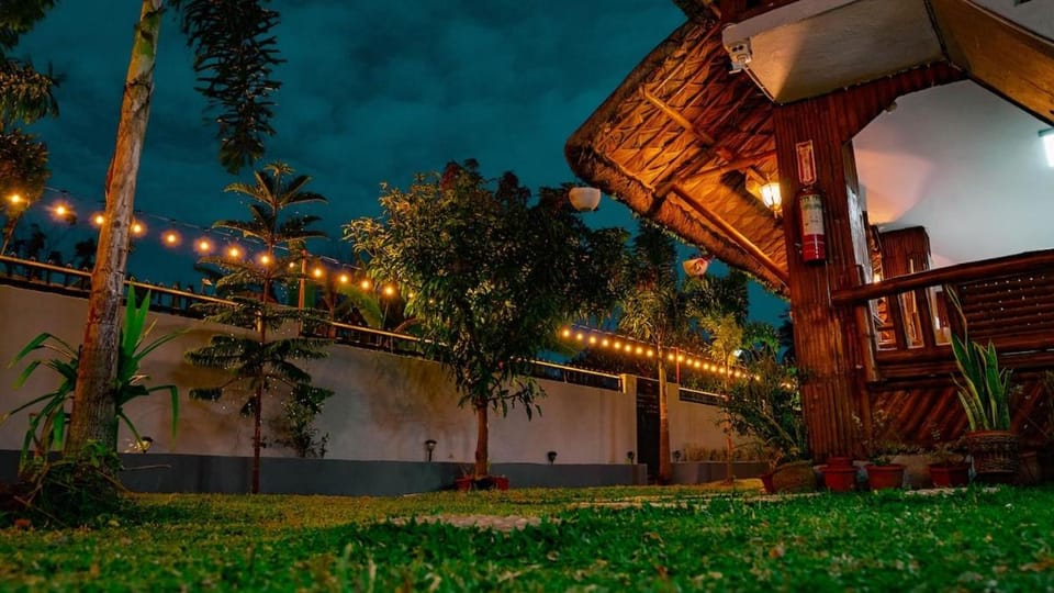 Property building, Night, Garden, Garden view