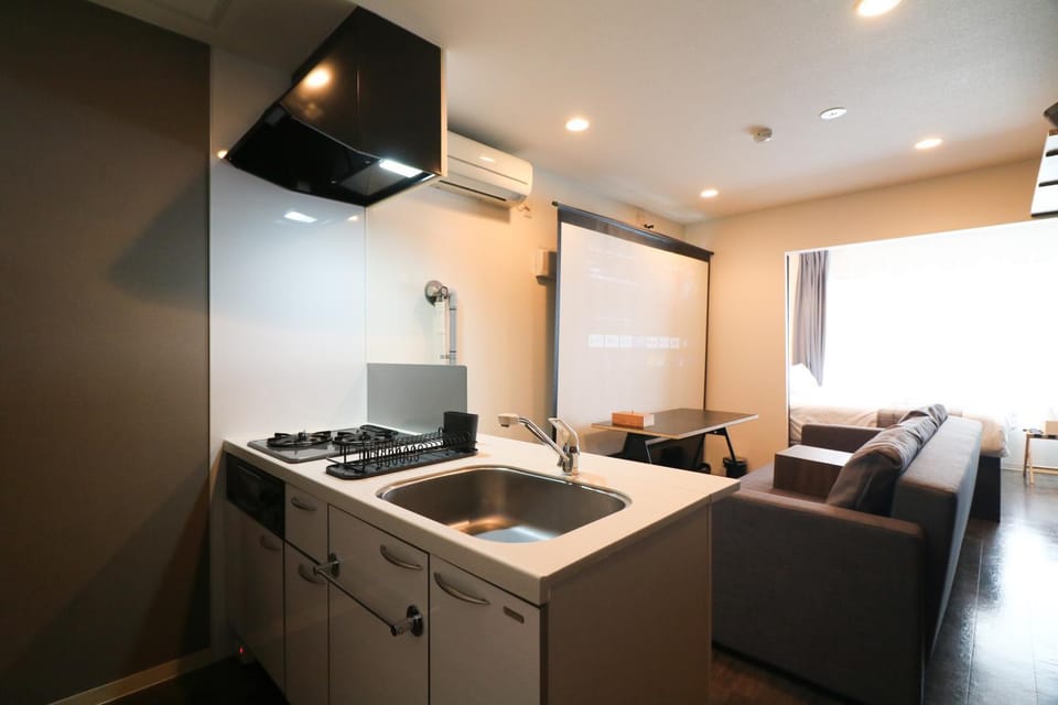 Kitchen or kitchenette, stove