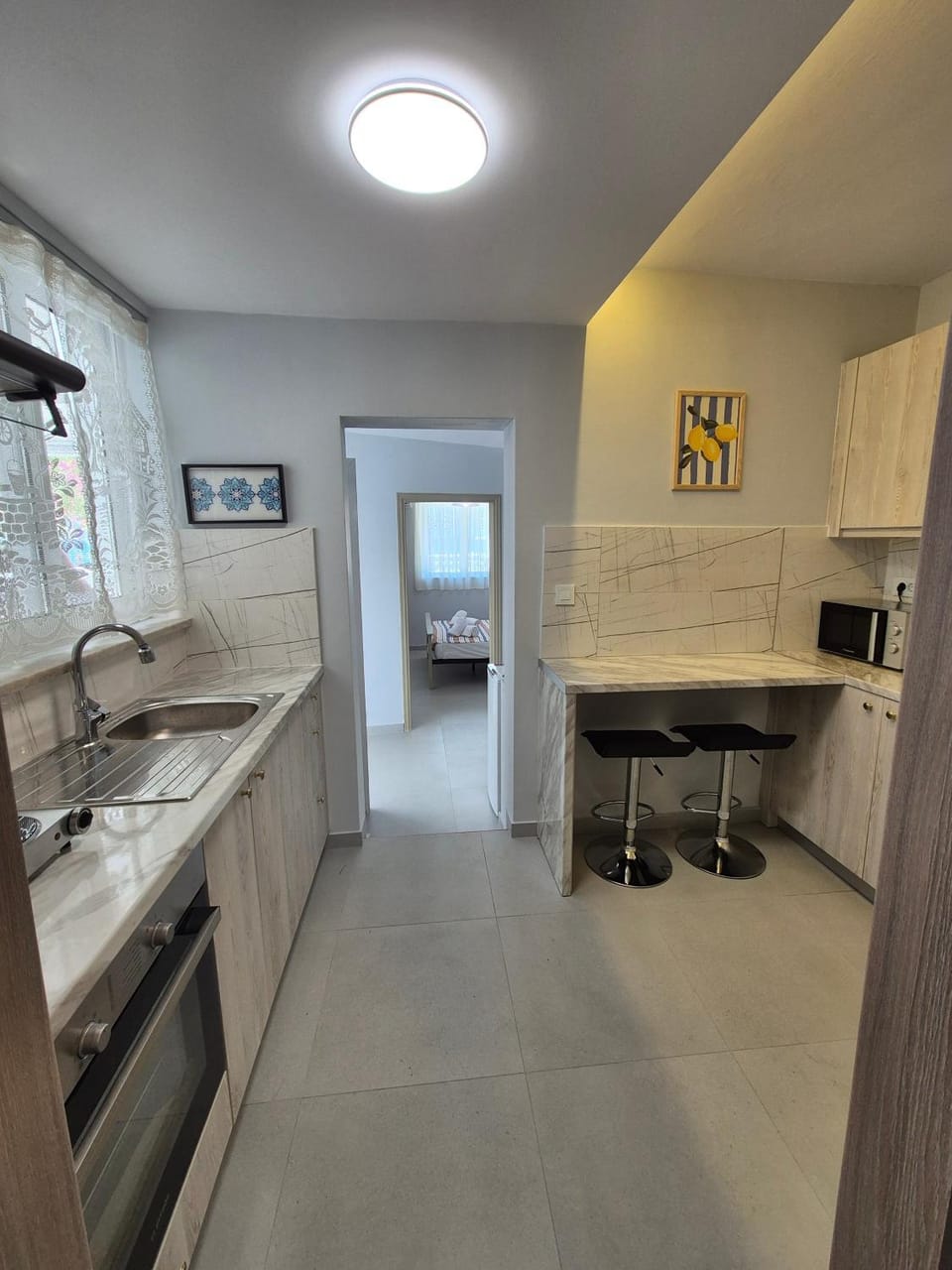 Kitchen or kitchenette, stove