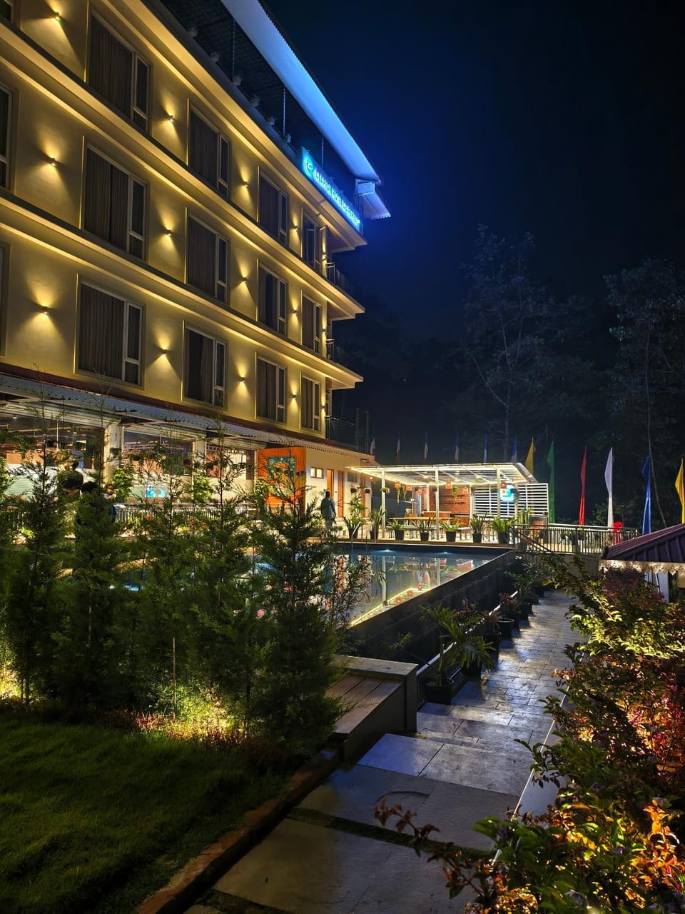 Property building, Night, Garden view