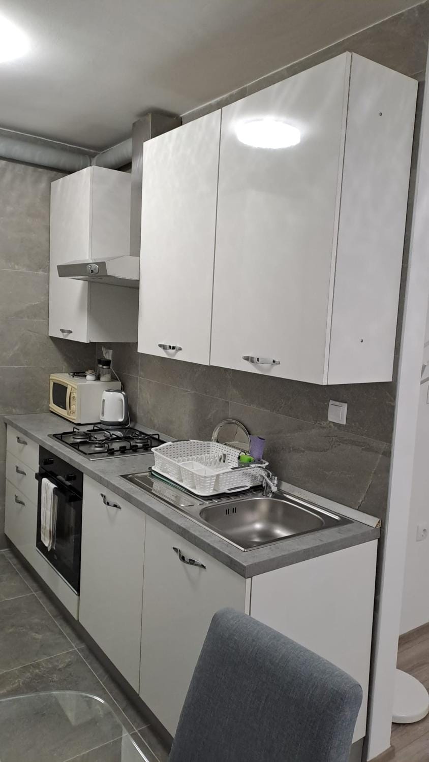 Kitchen or kitchenette, dishwasher, oven, stove