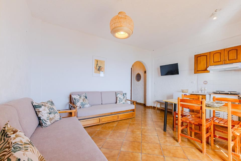 TV and multimedia, Kitchen or kitchenette, Living room, Photo of the whole room, Seating area, Dining area