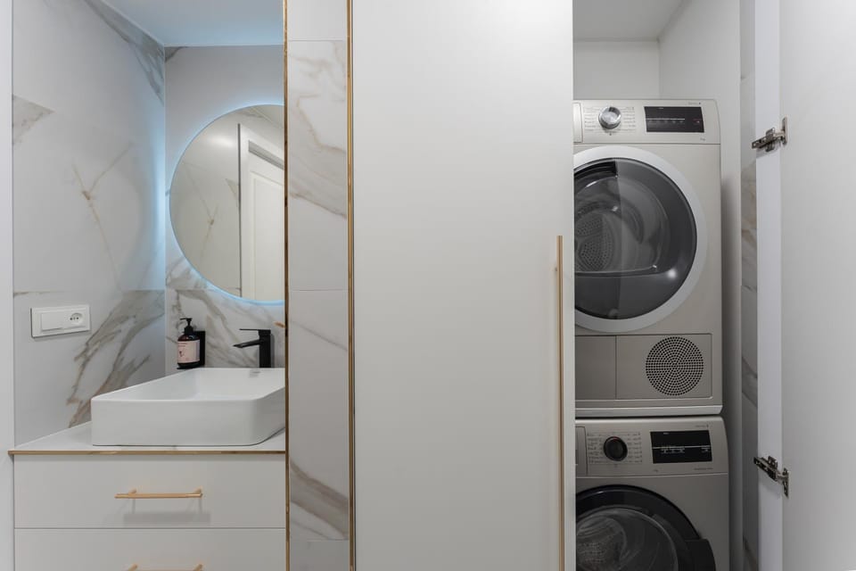 Bathroom, washing machine, dryer