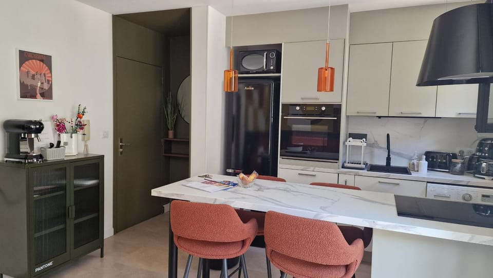 Dining area, stove, kitchen