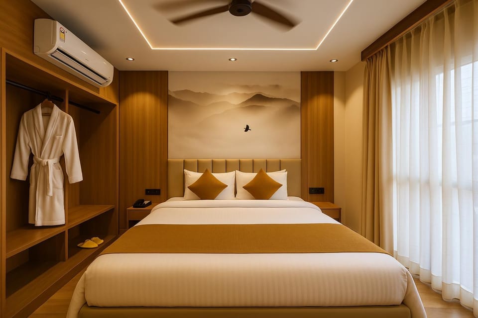 Bed, Photo of the whole room, Bedroom, air conditioner