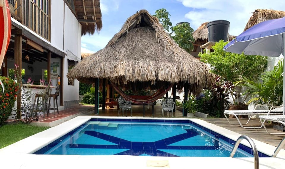 Swimming pool, sunbed