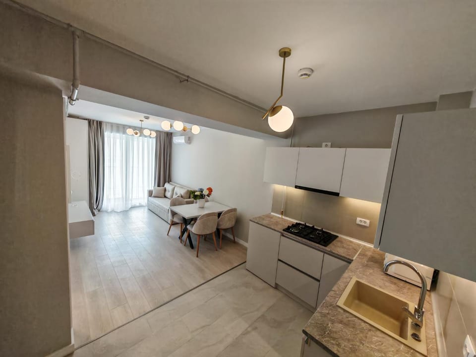 Kitchen or kitchenette, Living room, Dining area, stove