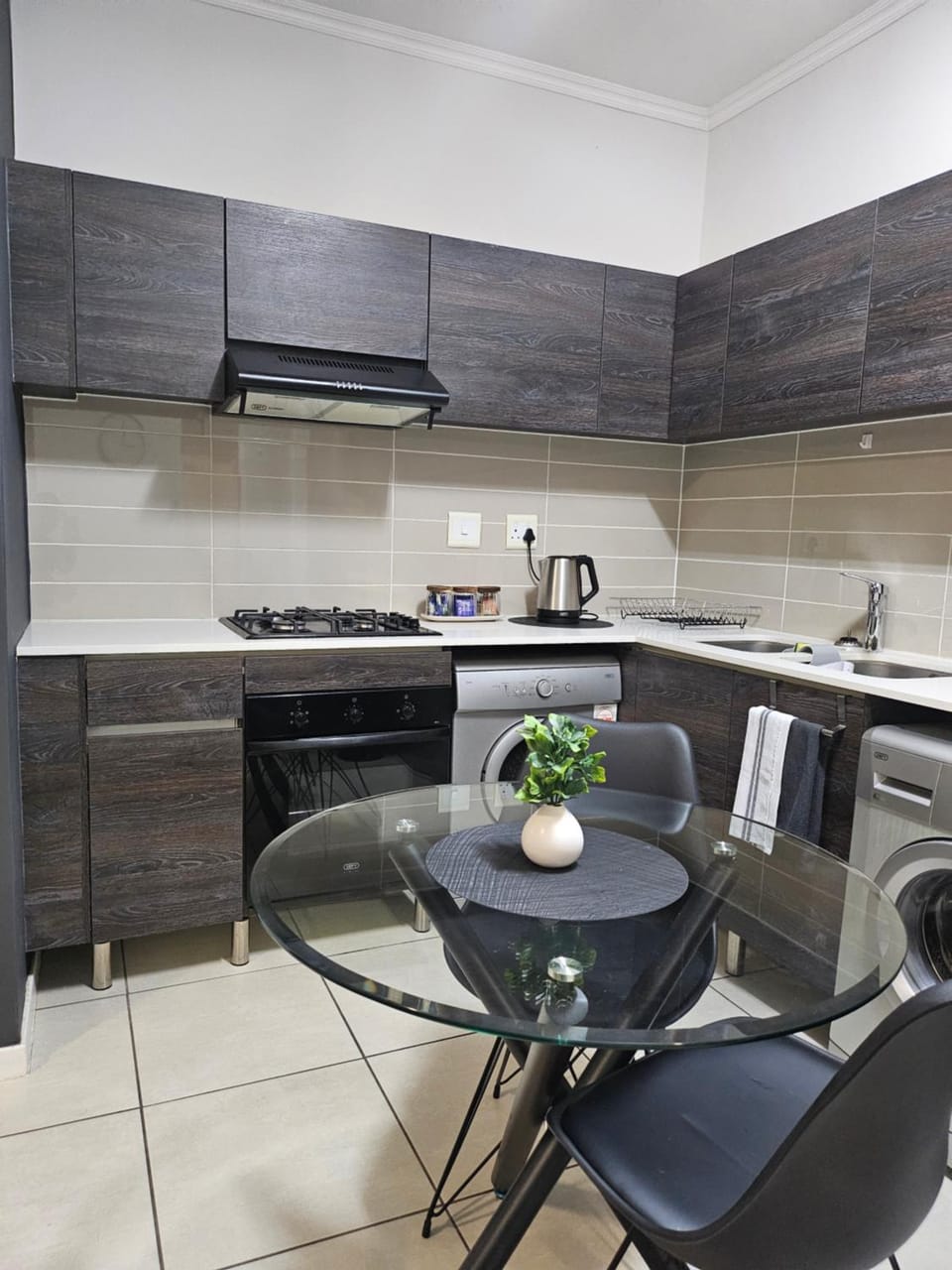 Kitchen or kitchenette, stove