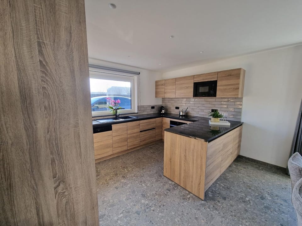 Kitchen or kitchenette, stove