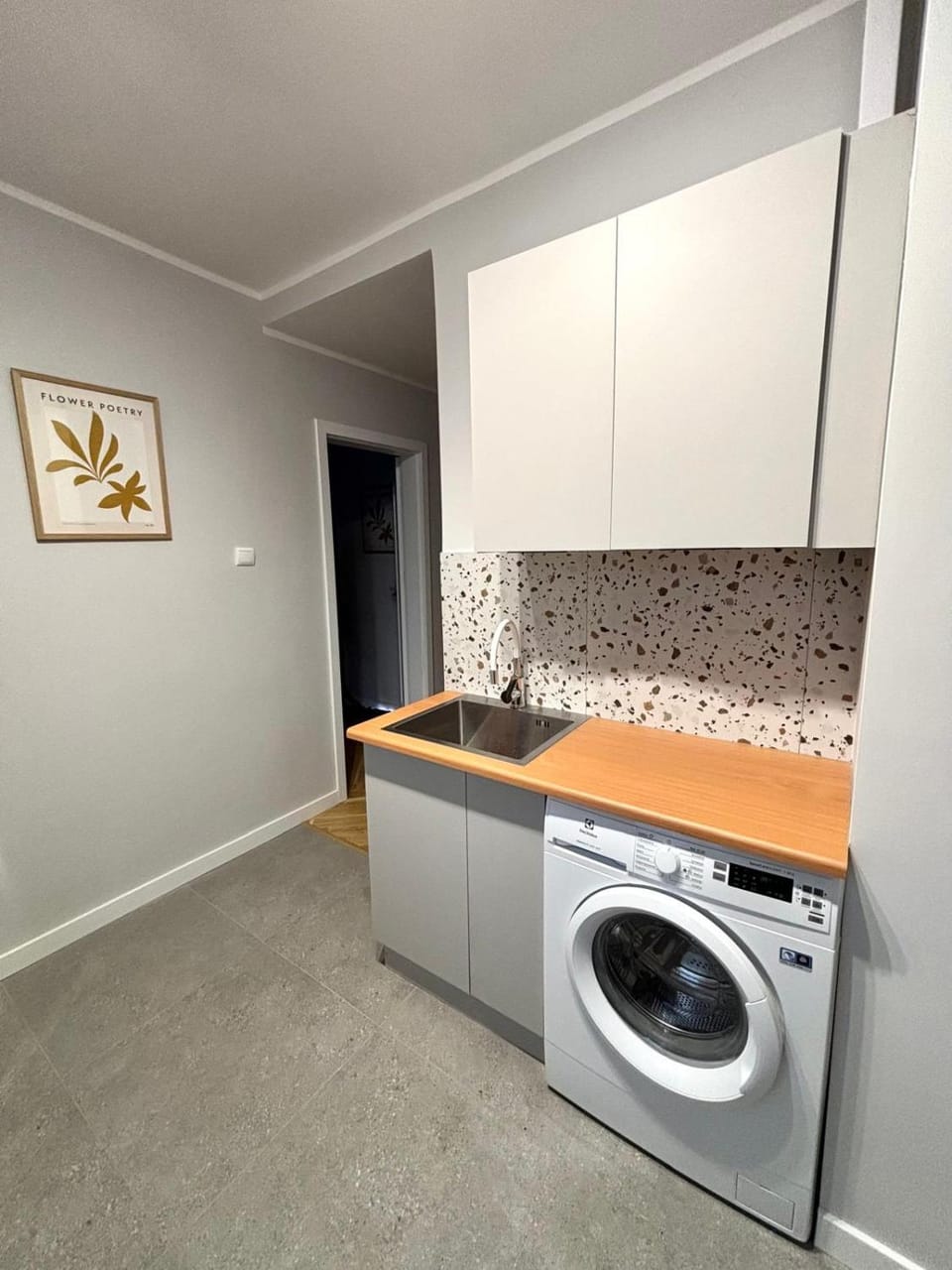 Kitchen or kitchenette, washing machine