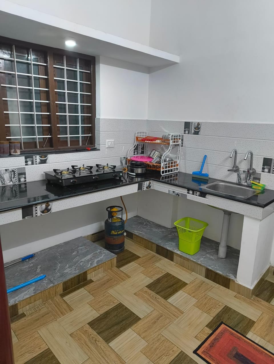 Kitchen or kitchenette, stove