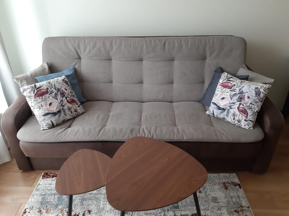 Bed, Living room, Seating area