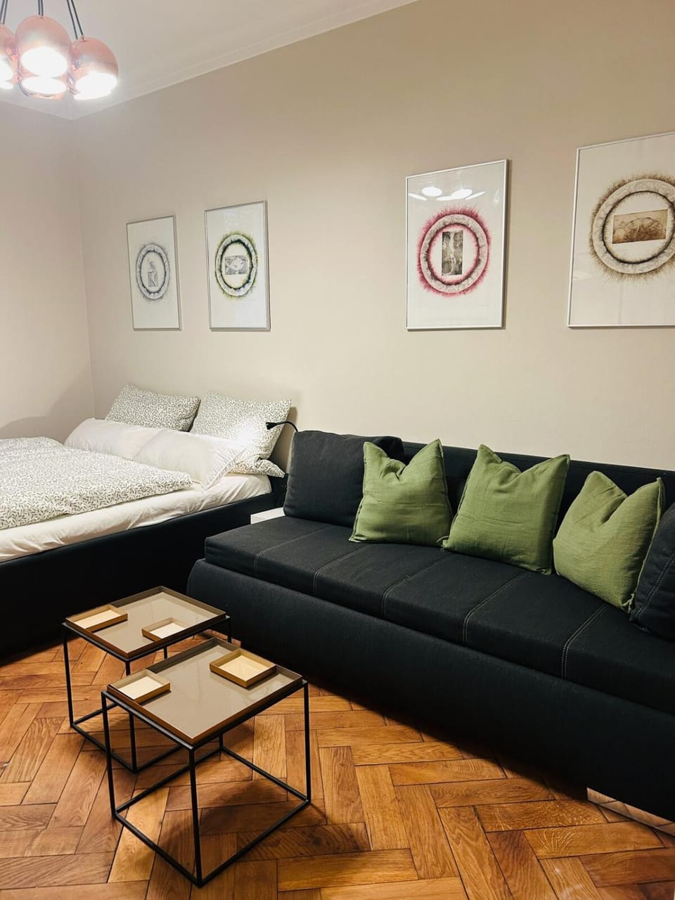 Bed, Living room, Photo of the whole room, Seating area, Bedroom