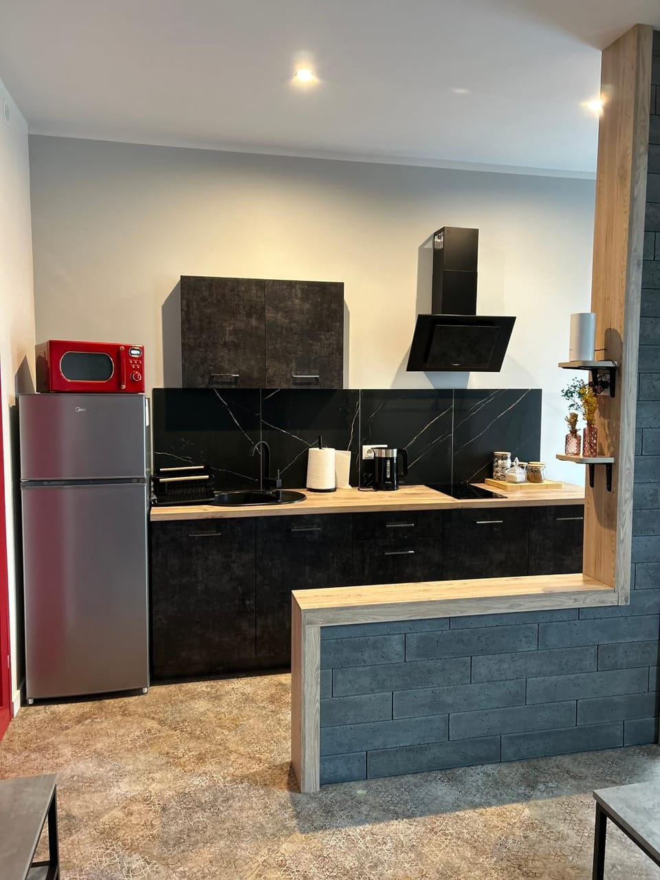 Kitchen or kitchenette, stove, toaster