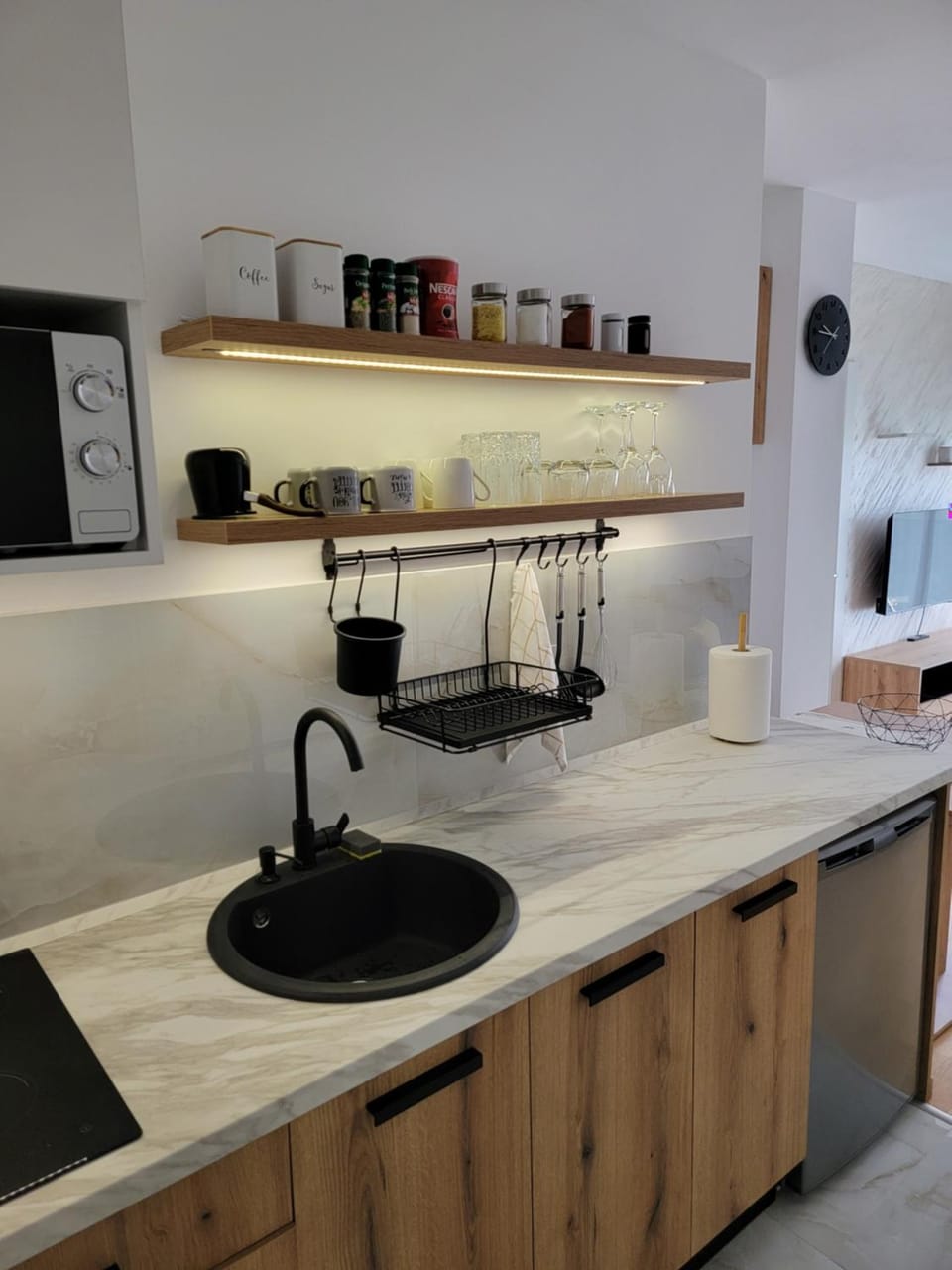 Kitchen or kitchenette, stove
