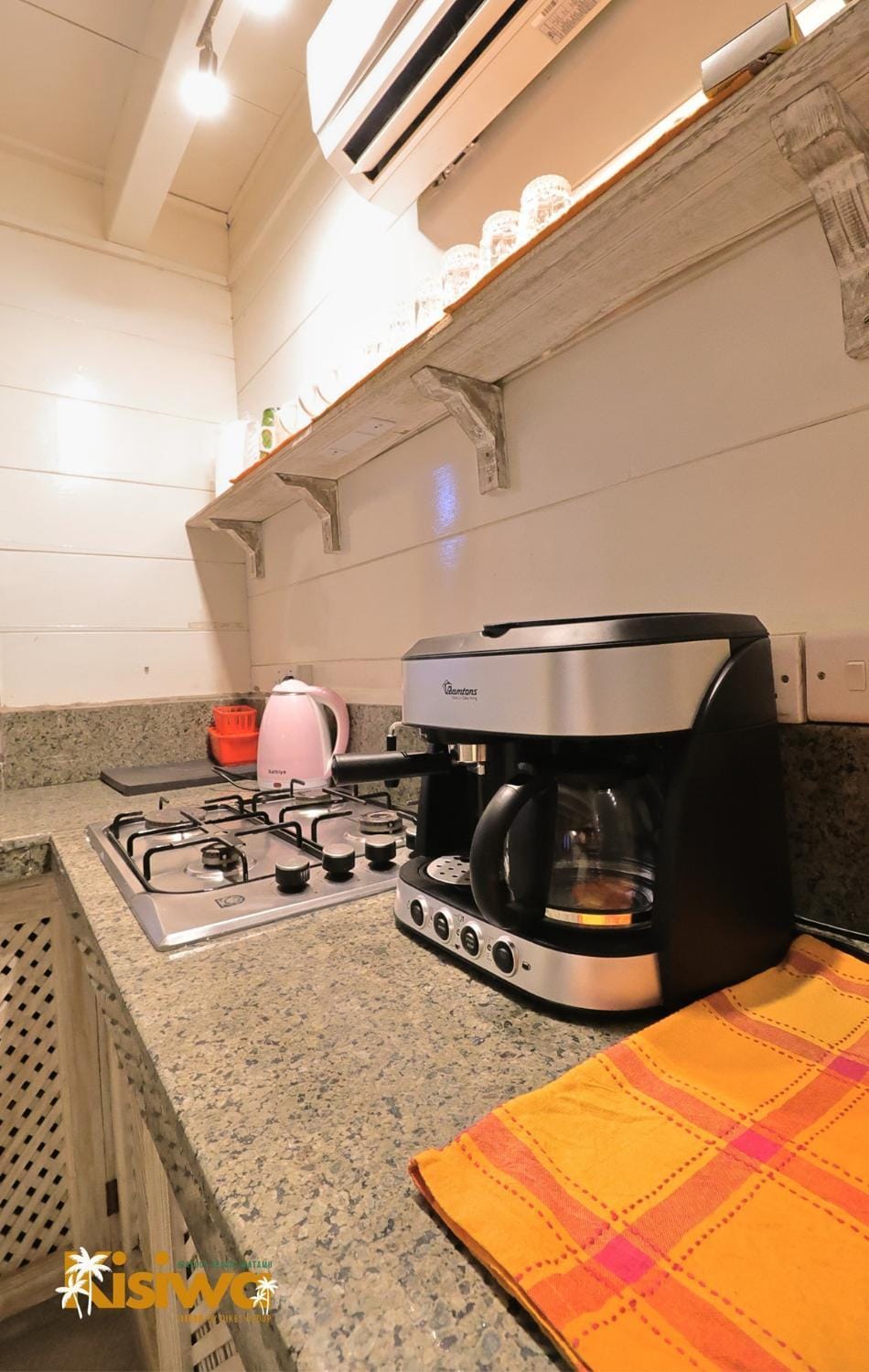 Kitchen or kitchenette, stove