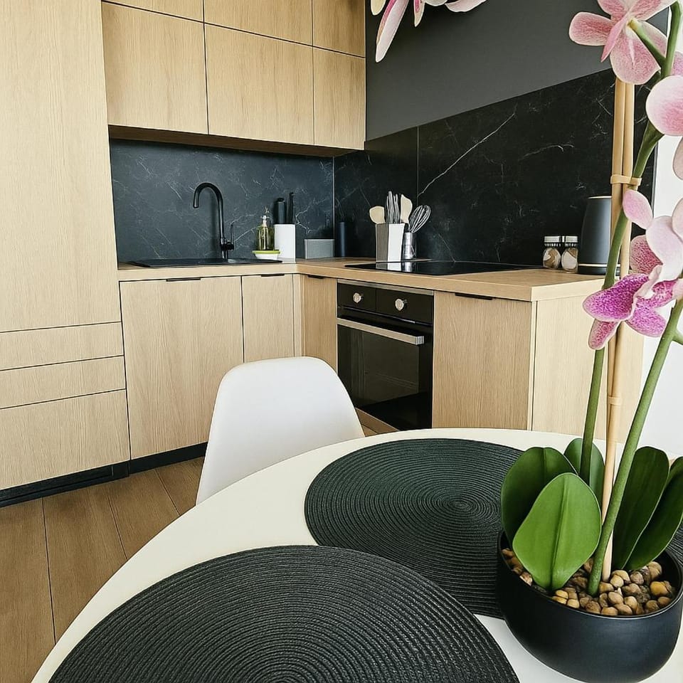 Kitchen or kitchenette, stove