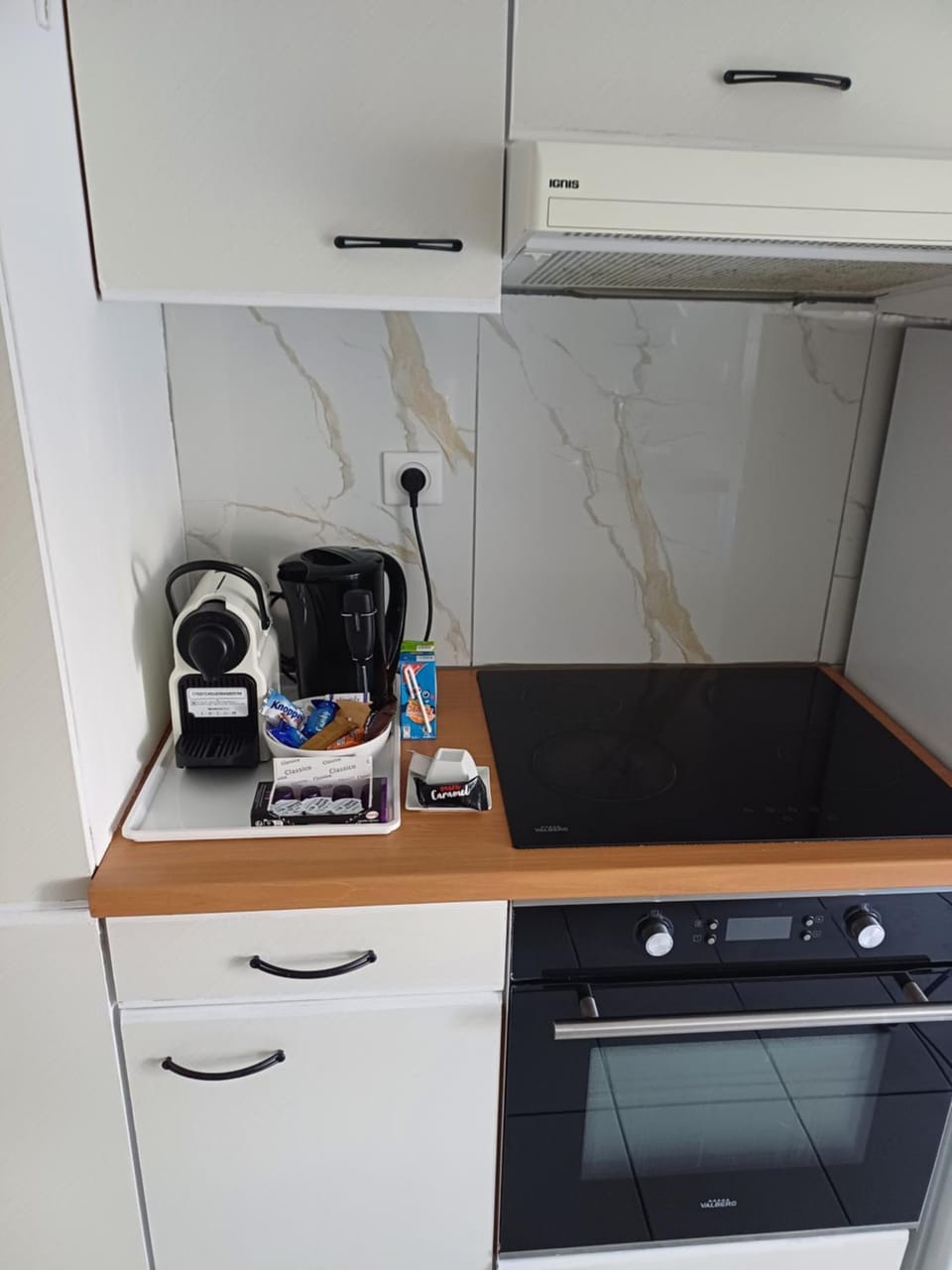 Kitchen or kitchenette, stove