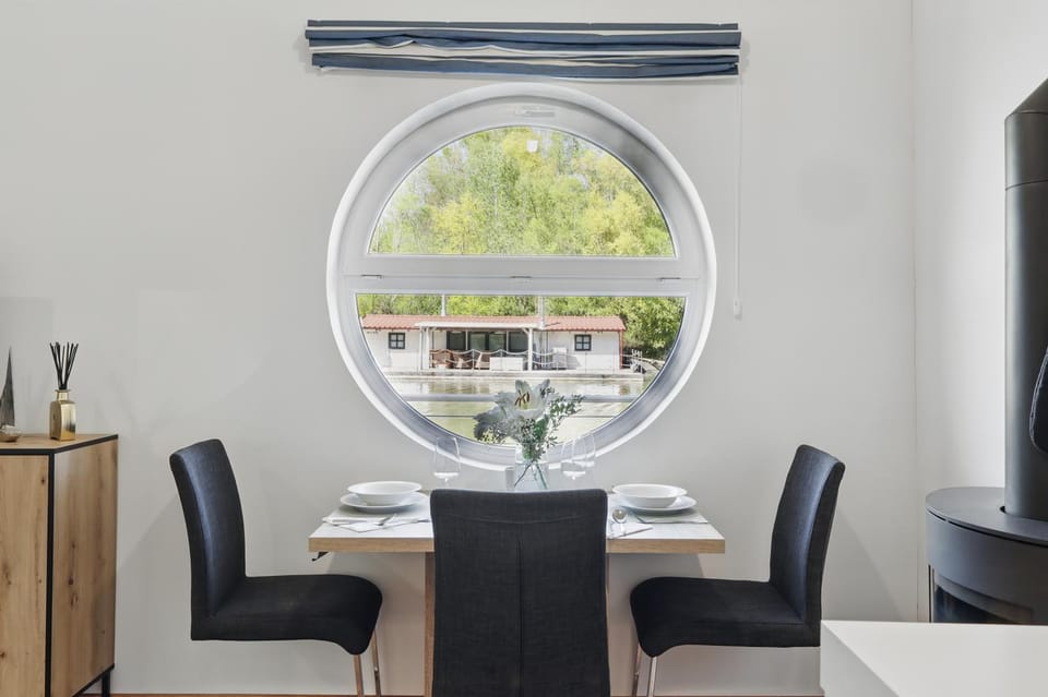 Dining area, microwave, wardrobe