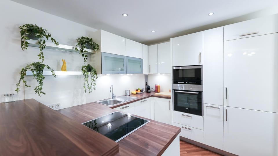 Kitchen or kitchenette, dishwasher, oven, stove