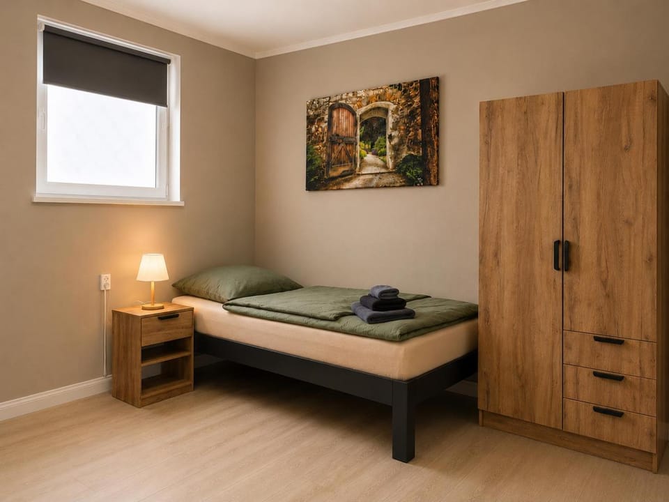 Bed, Photo of the whole room, Bedroom, towels, wardrobe