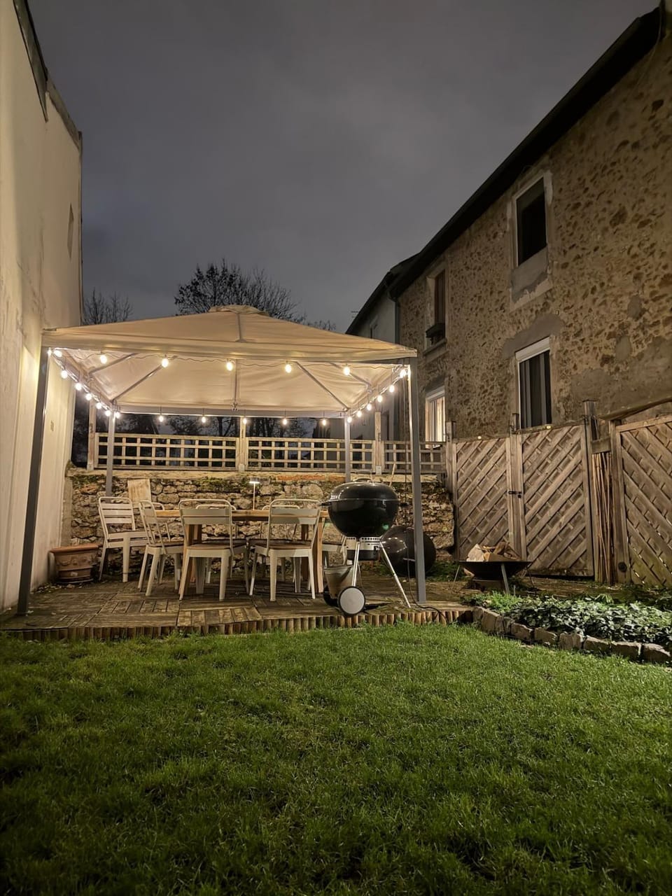 Patio, Night, Garden, Dining area