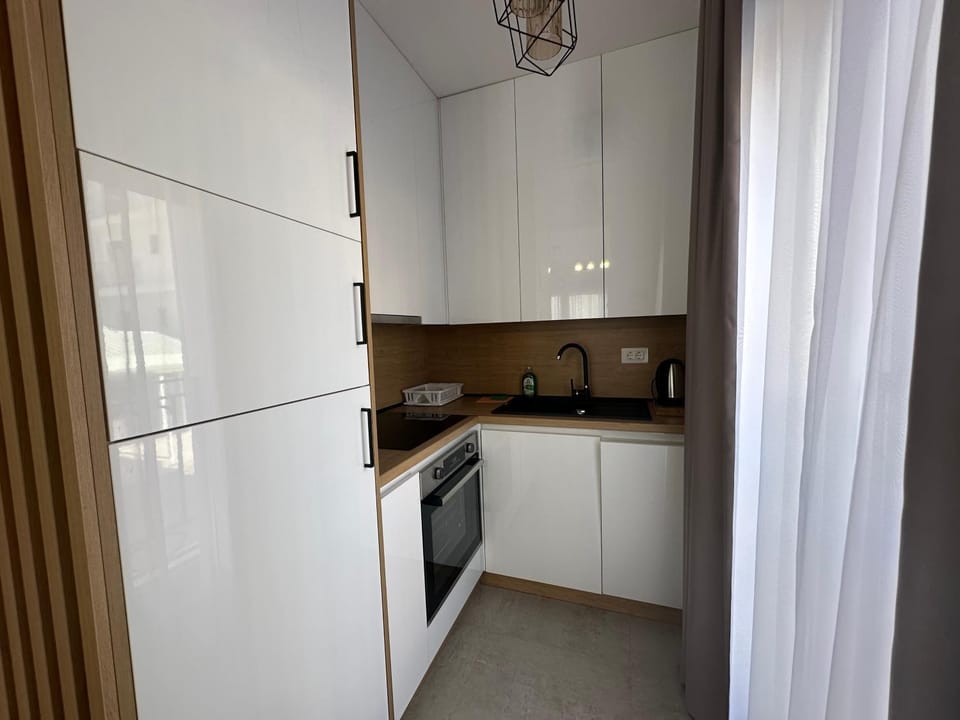 Kitchen or kitchenette, stove
