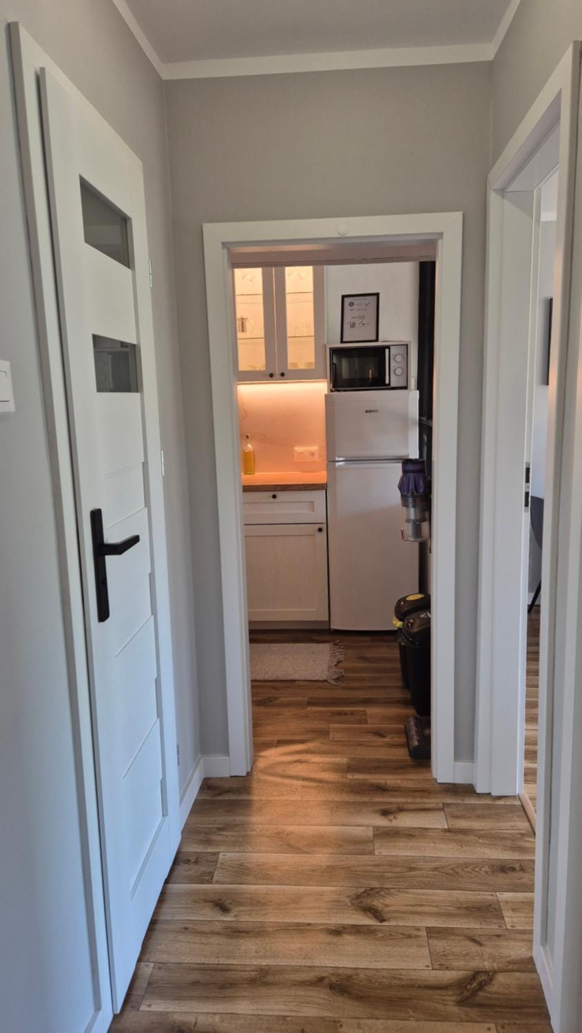 Kitchen or kitchenette, microwave