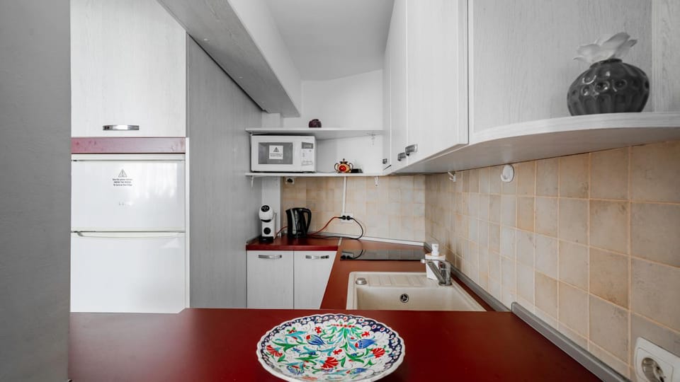 Kitchen or kitchenette, stove