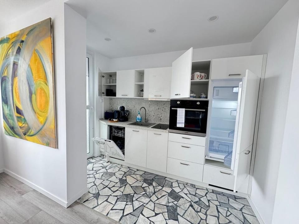 Kitchen or kitchenette, dishwasher, oven, stove, toaster