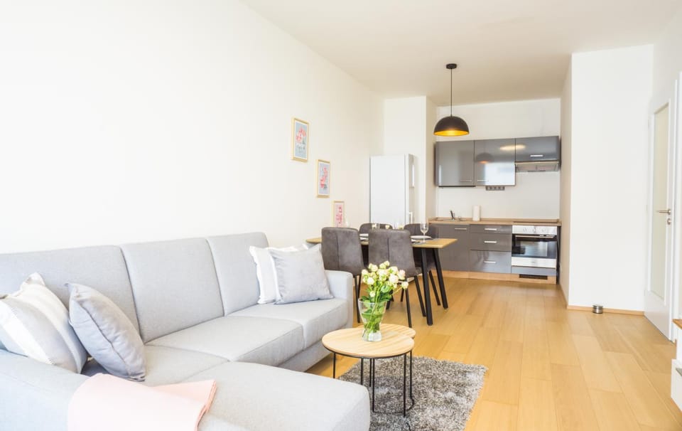 Kitchen or kitchenette, Living room, Seating area, Dining area