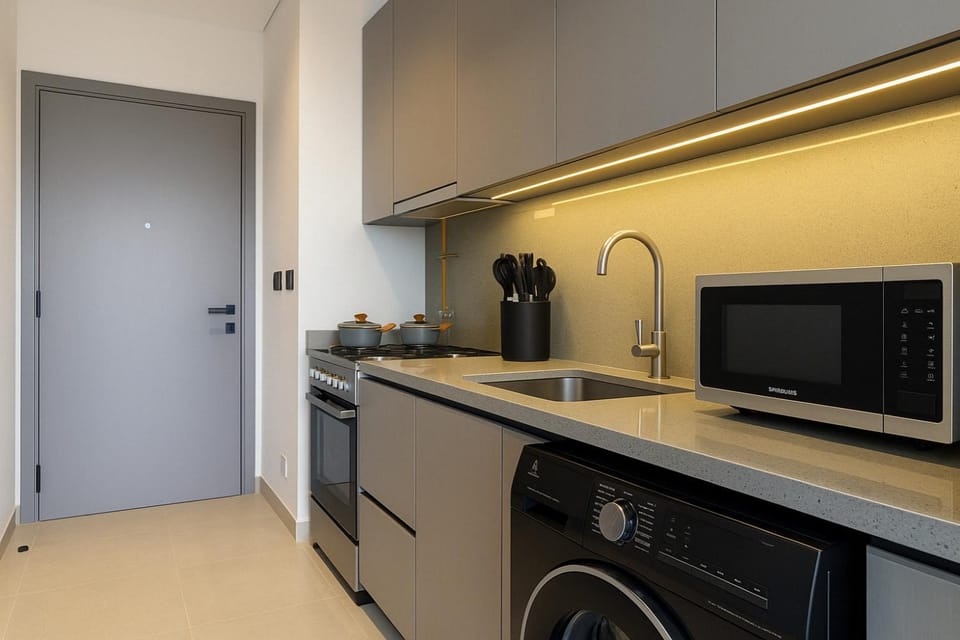 Kitchen or kitchenette, oven, stove