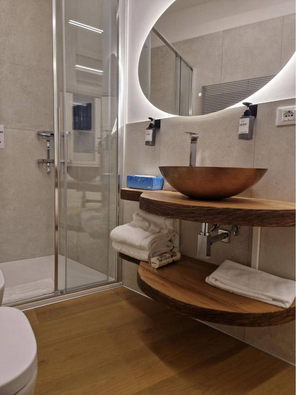 Shower, Toilet, bidet, towels