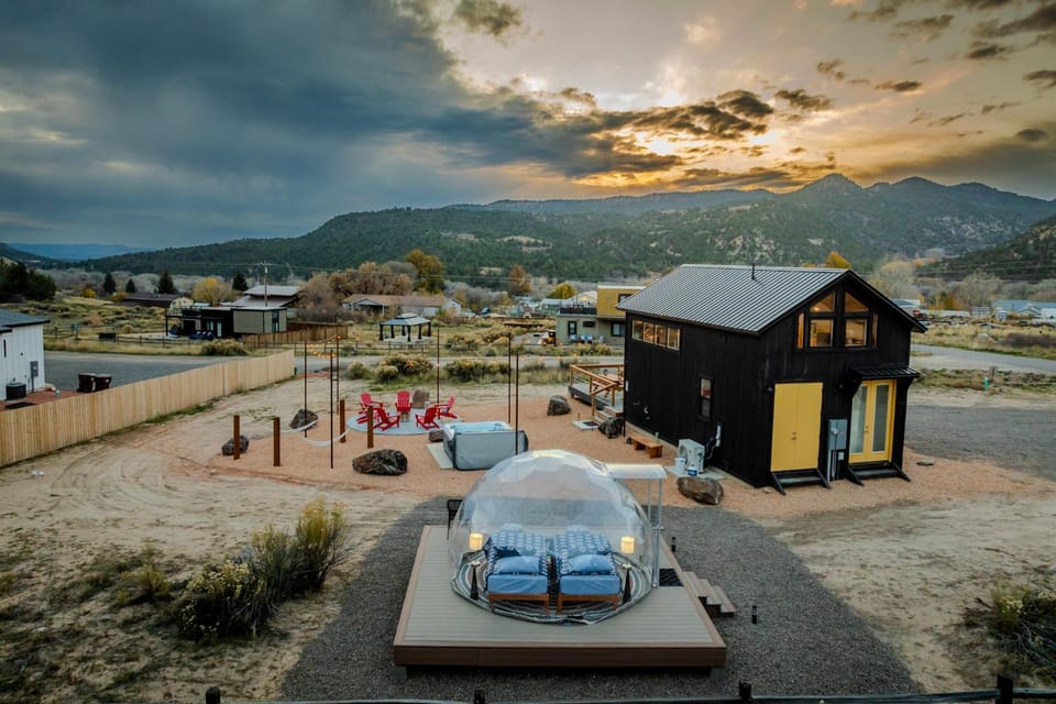 Property building, Natural landscape, Mountain view, Sunset