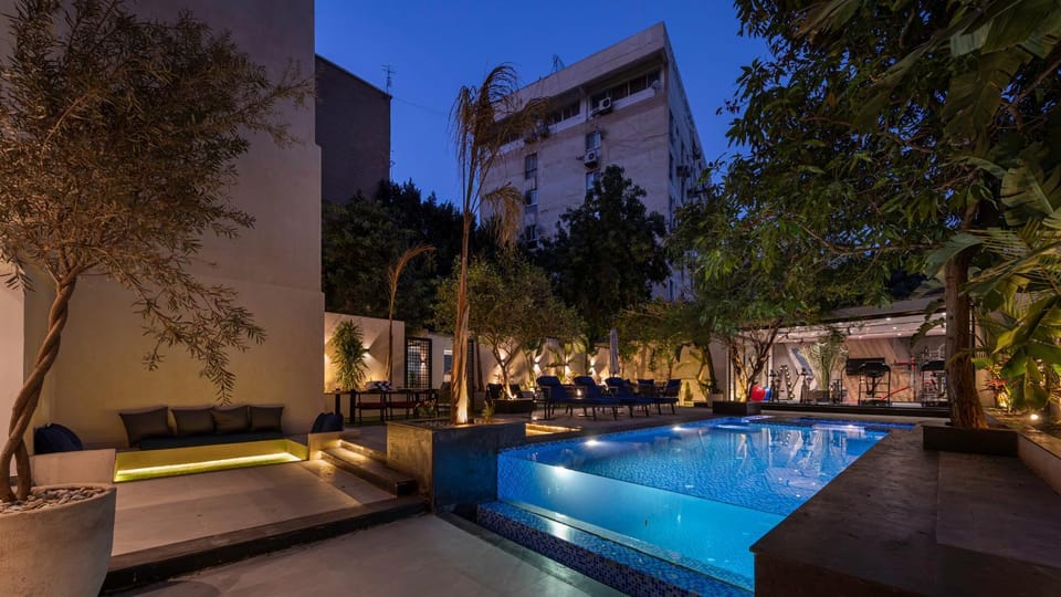 Property building, Night, Swimming pool
