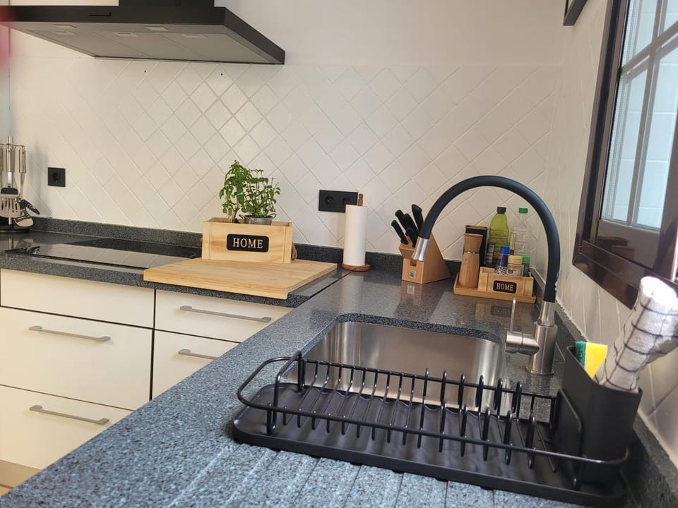 Kitchen or kitchenette, stove