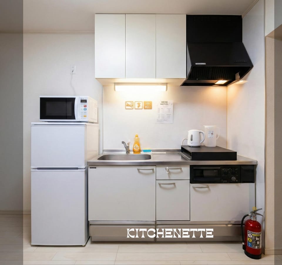 Kitchen or kitchenette, microwave