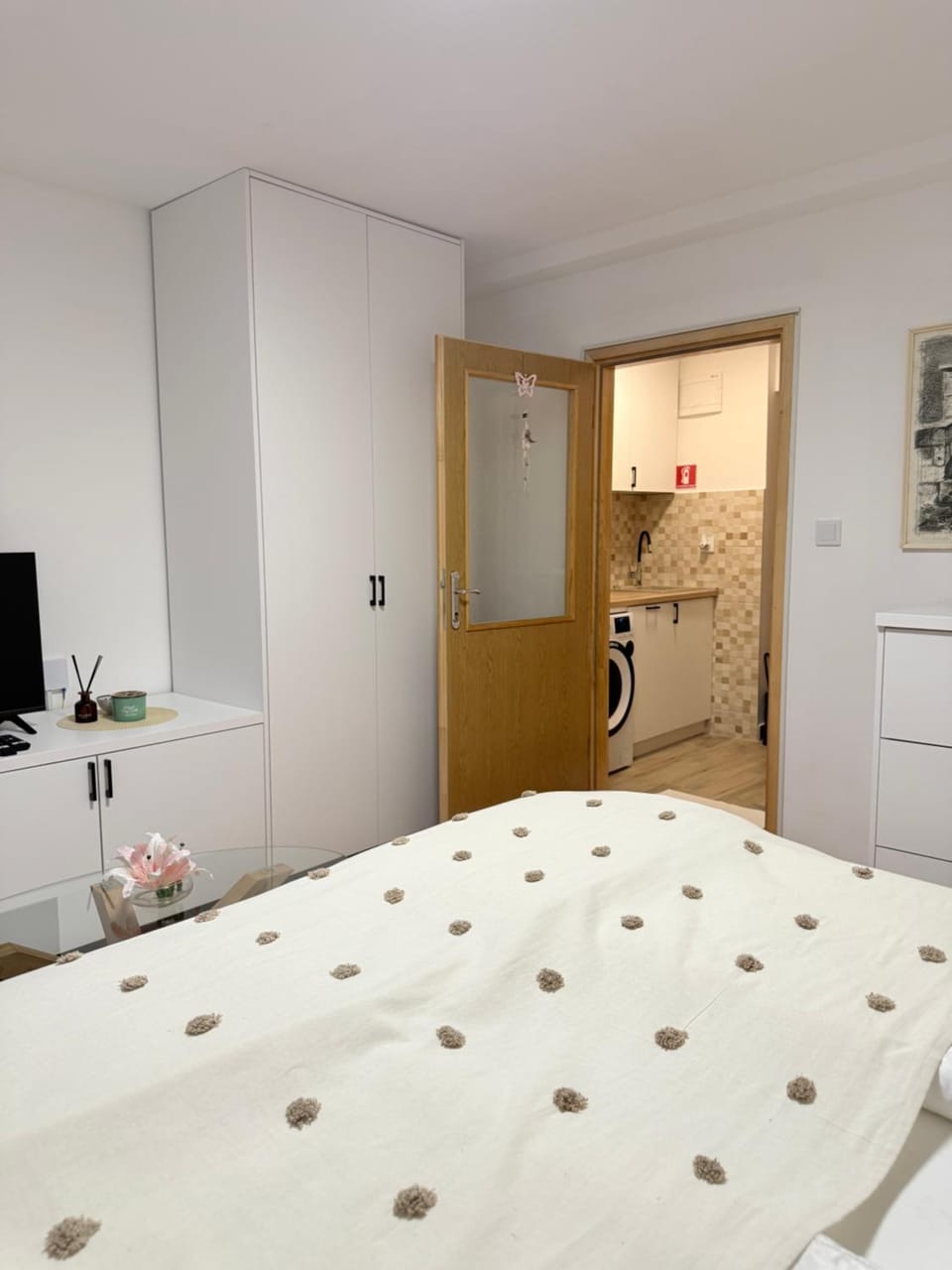 Bed, TV and multimedia, Kitchen or kitchenette, Photo of the whole room, Bedroom, wardrobe