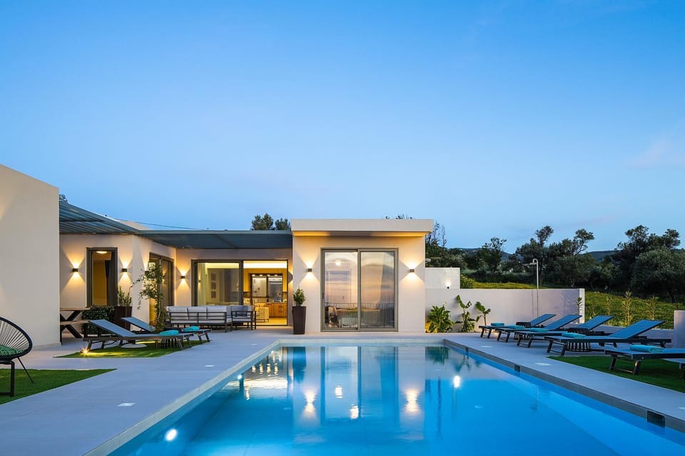 Property building, Night, Swimming pool