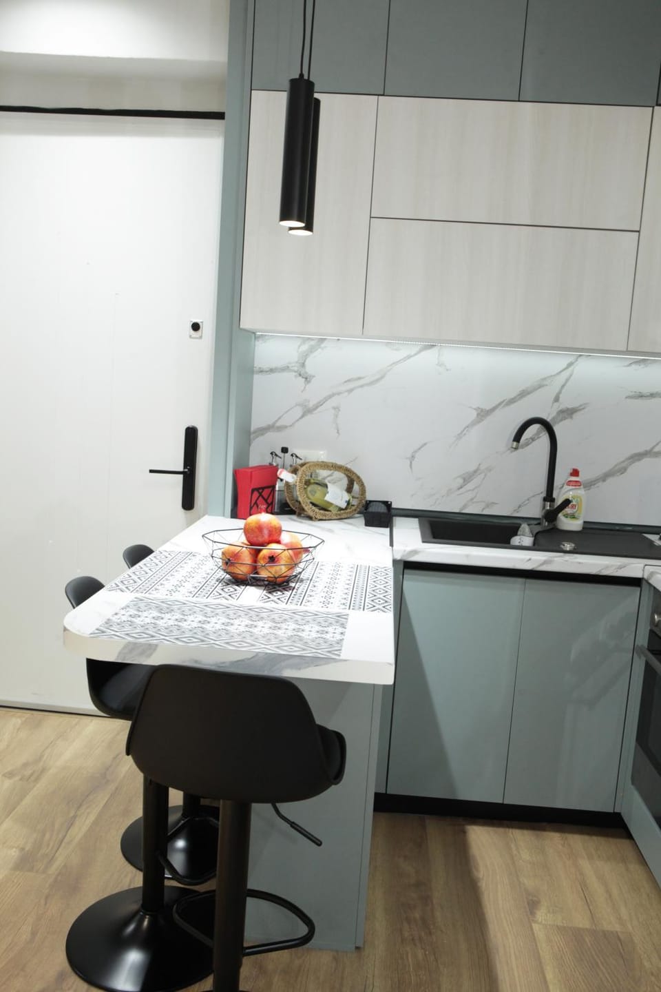 Kitchen or kitchenette, stove