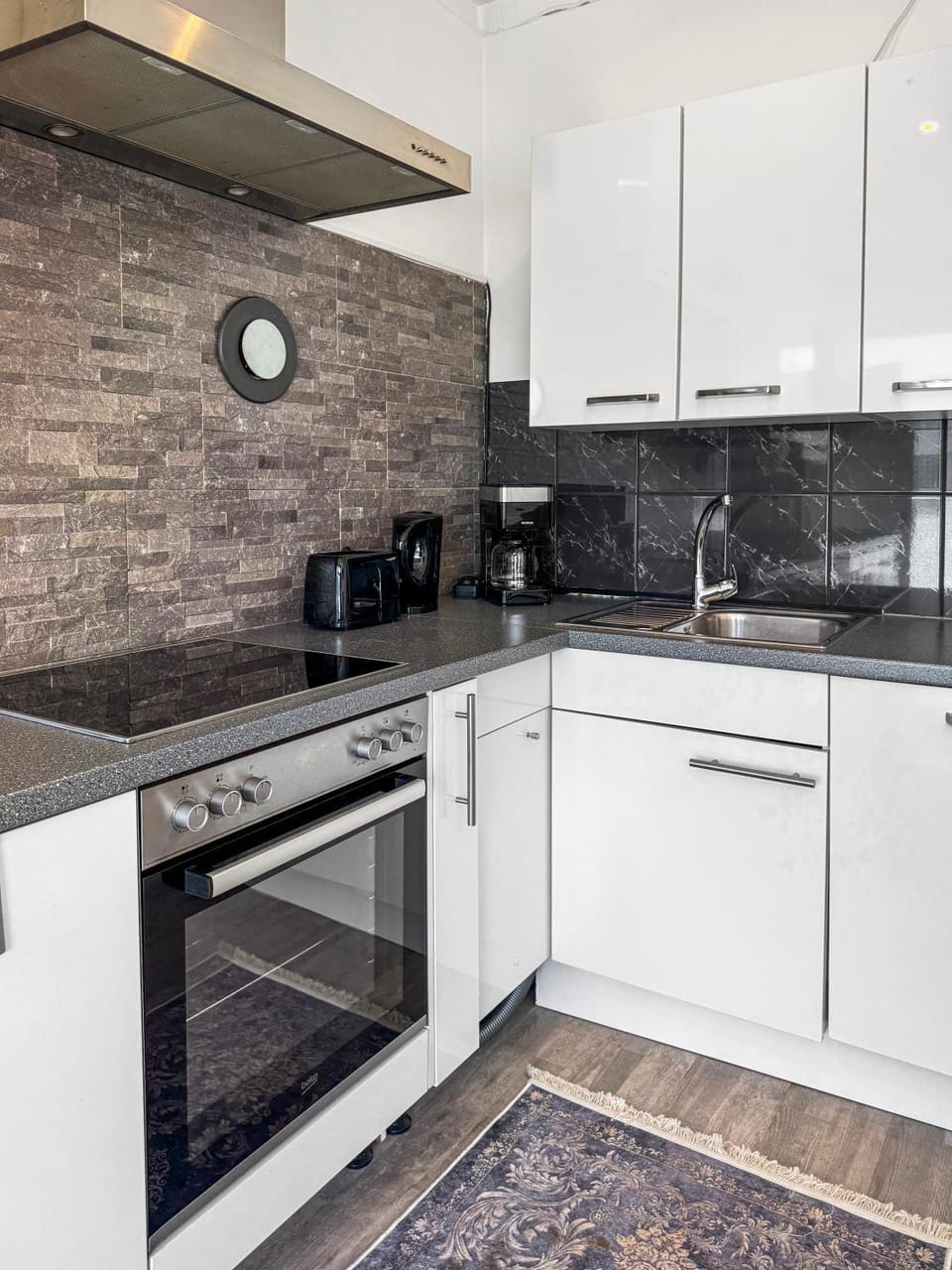 Kitchen or kitchenette, stove, kitchen