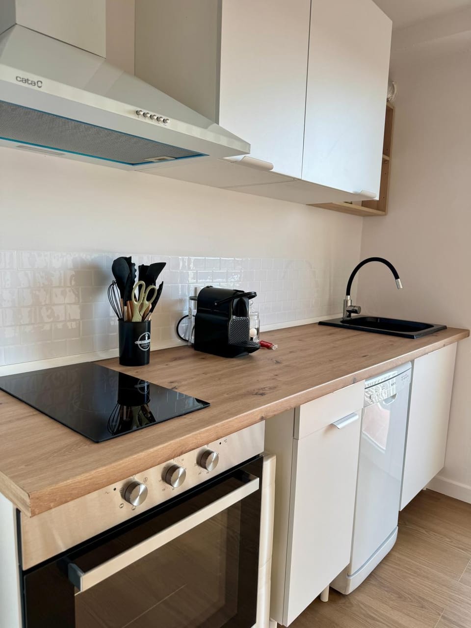 Kitchen or kitchenette, dishwasher, stove