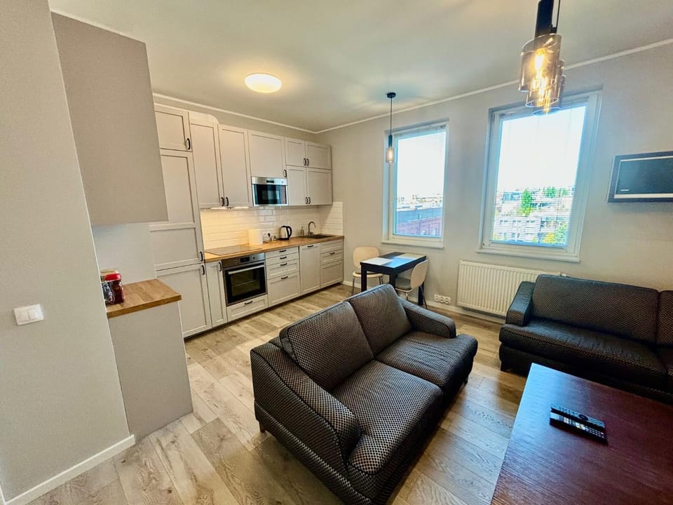 Kitchen or kitchenette, Living room, Seating area