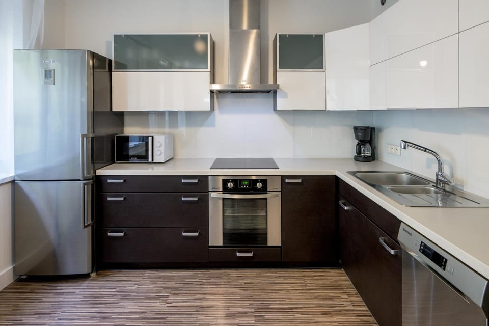 Kitchen or kitchenette, stove