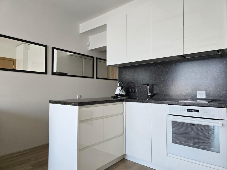 Kitchen or kitchenette, stove