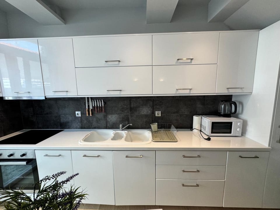 Kitchen or kitchenette, stove, toaster
